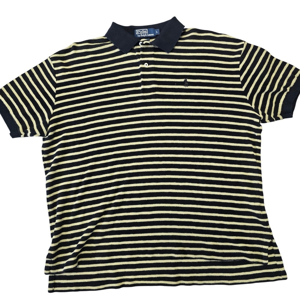 Polo Ralph Lauren Striped Polo Shirt Men Large Black Yellow Short Sleeve